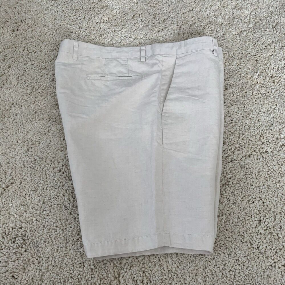 Murano Baird McNutt Shorts Mens 38 Beige Linen Cotton Flat Front Bermuda